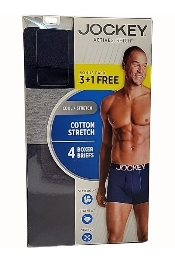 Activestretch 4-Pack Cotton Stretch Mens Tagless Boxer Briefs Large
