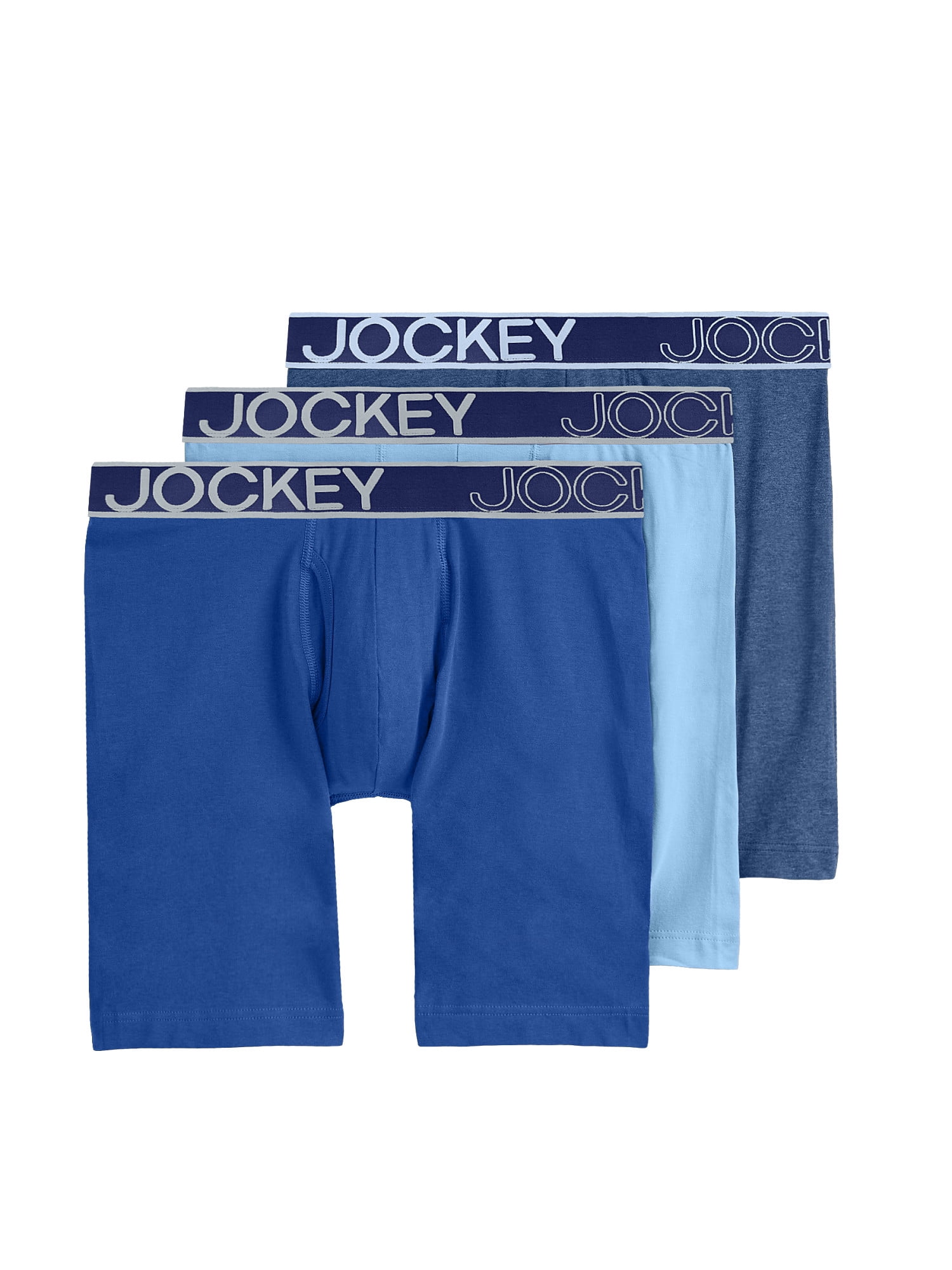 Jockey Essentials Men's Durable Cotton Stretch 8" Long Leg Boxer Brief - 3 Pack