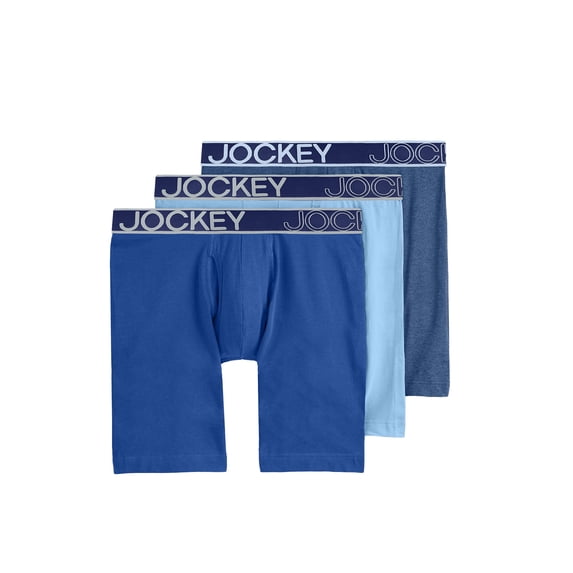 Jockey Essentials Men's Durable Cotton Stretch 8" Long Leg Boxer Brief - 3 Pack