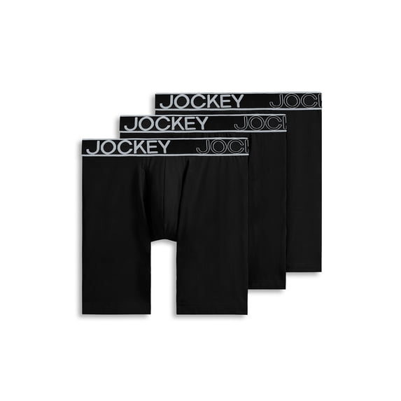 Jockey Essentials Men's Durable Cotton Stretch 8" Long Leg Boxer Brief - 3 Pack