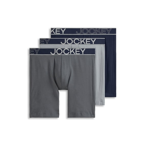 Jockey Essentials Men's Durable Cotton Stretch 8" Long Leg Boxer Brief - 3 Pack