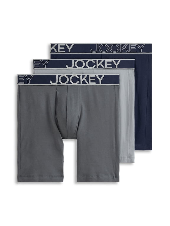 Men's Durable Cotton Stretch 8" Long Leg Boxer Brief - 3 Pack
