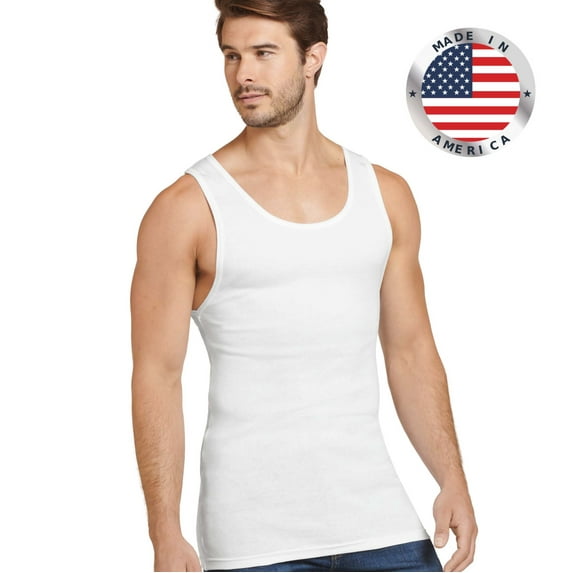 Jockey Essentials® Men's Made in America® 100% Cotton Tank Top, 2 Pack, Undershirt, Comfort A-shirt, USA Made, Sizes Small, Medium, Large, Extra Large, 2XL, 3XL, 6841