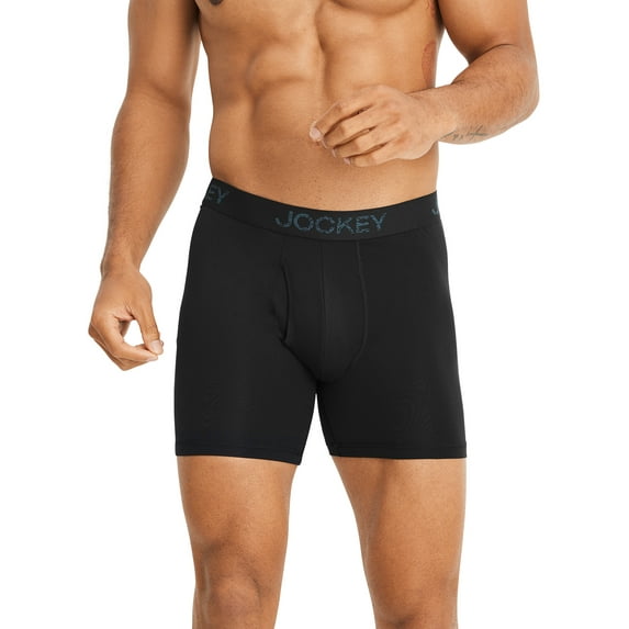 Jockey Essentials Men's Moisture Wicking Polyester Boxer Briefs Underwear, Black (3 Pack)