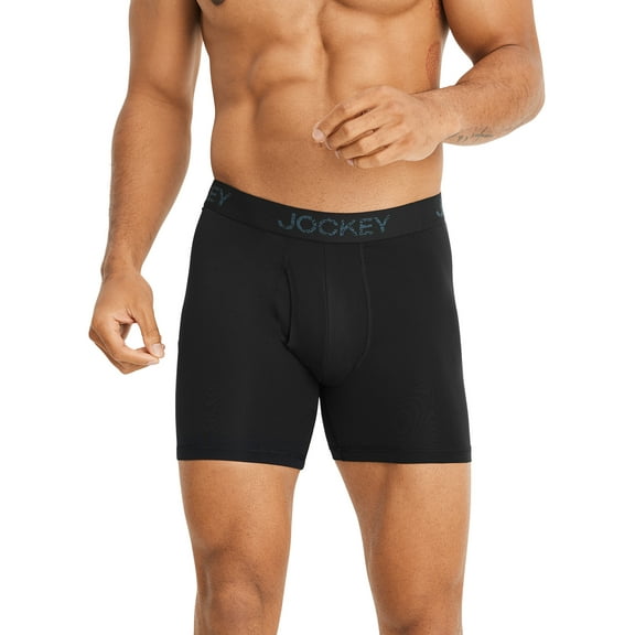 Jockey Essentials Men's Moisture Wicking Polyester Boxer Briefs Underwear, Black (3 Pack)
