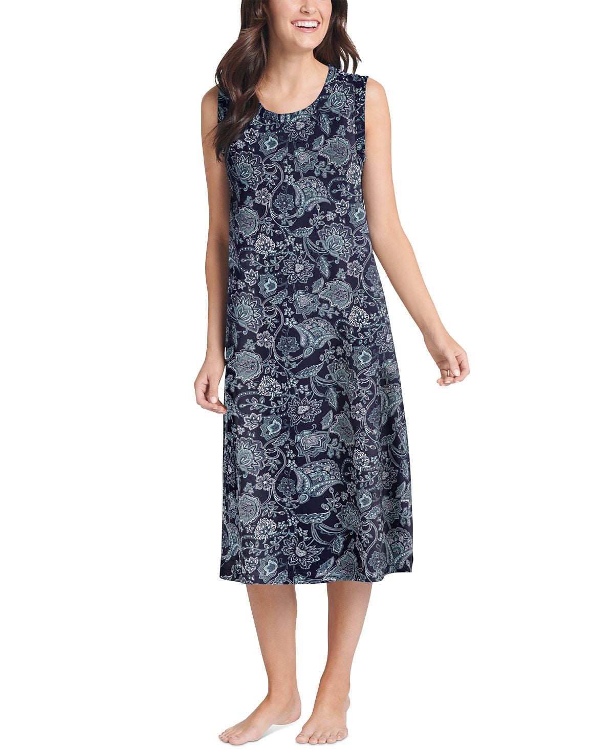 Jockey Everyday Essentials Cotton Tank Nightgown Paisley Plum Size Large
