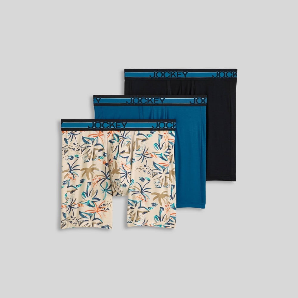 Jockey Generation Men's No Chafe Pouch Ultra Soft Stretch Boxer Briefs 3pk - (Black/Light Beige/Dark Teal Blue, Small)