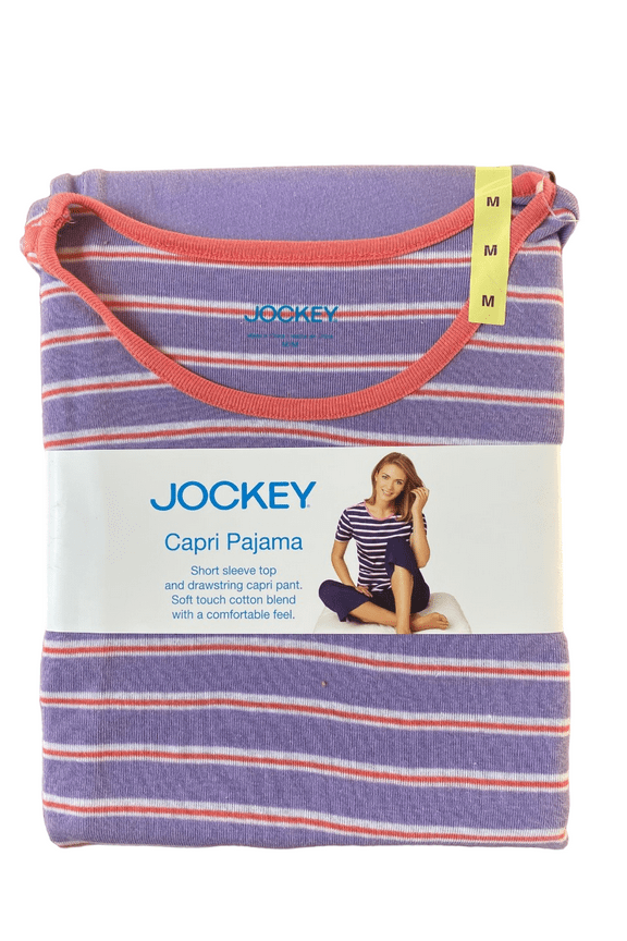 Ladies Pajama Set with Short Sleeve Top and Drawstring Capri Pant, Size Medium