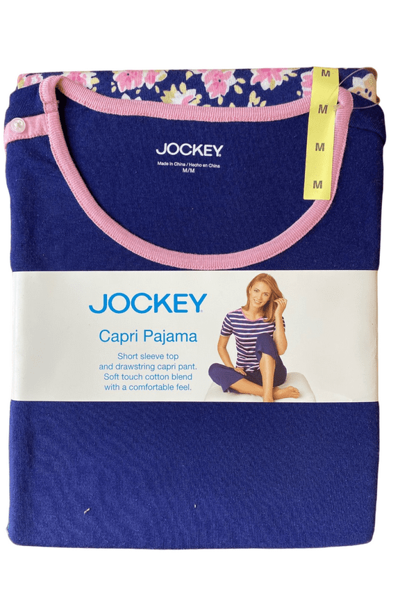 Ladies Pajama Set with Short Sleeve Top and Drawstring Capri Pant, Size Medium