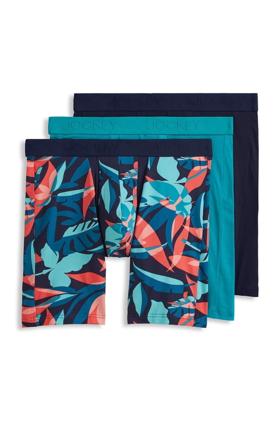 Men's Chafe Proof Pouch Cotton Stretch 8.5" Long Leg Boxer Brief - 3 Pack