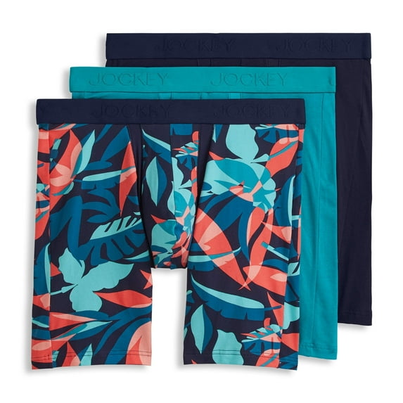 Jockey Men's Chafe Proof Pouch Cotton Stretch 8.5" Long Leg Boxer Brief - 3 Pack