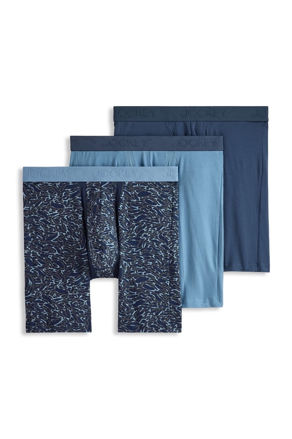 Men's Chafe Proof Pouch Cotton Stretch 8.5" Long Leg Boxer Brief - 3 Pack