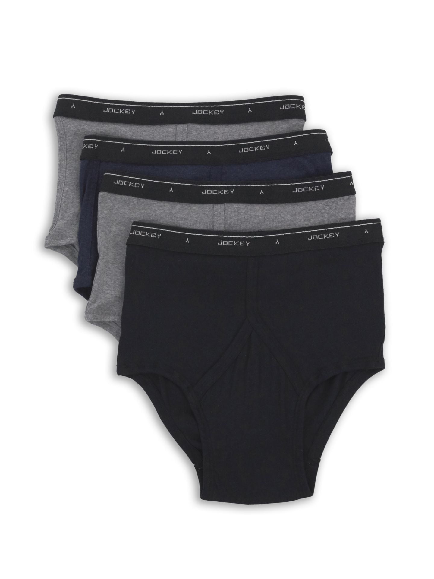 Jockey Men's Cotton FullRise Brief 4Pack Grey/Grey/Navy/Black 34