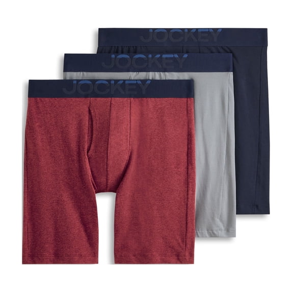 Jockey Men's Cotton Stretch 8" Long Leg Boxer Brief - 3 Pack