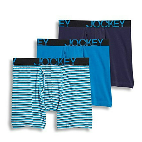 Jockey Men's Midway Brief - 3-pack, True Navy/White Blue Stripe/Turquoise, L