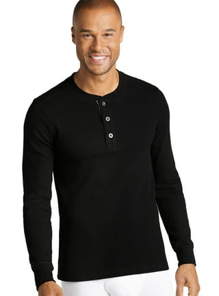 Men's Tall Three Button Long Sleeve Slub Henley in Black XL / Extra Tall / Black