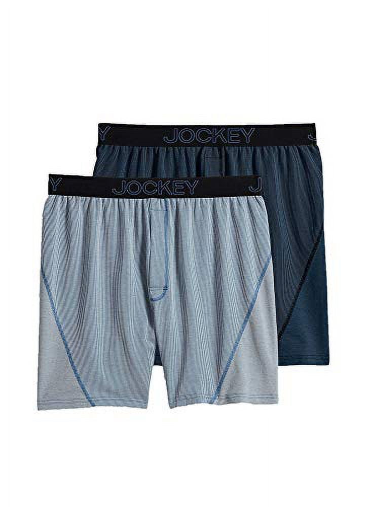 Jockey Men's Underwear No Bunch Boxer 2 Pack, Chambray Navy/White and