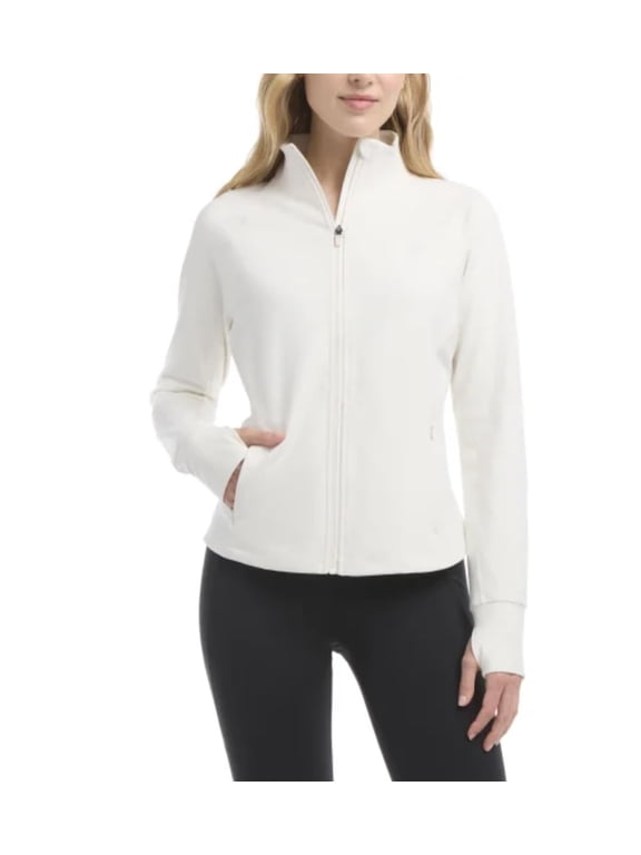 Jockey Satin Stitch Yoga Full-Zip Stand-Up Collar Thumbholes Athletic Jacket, Women's Small