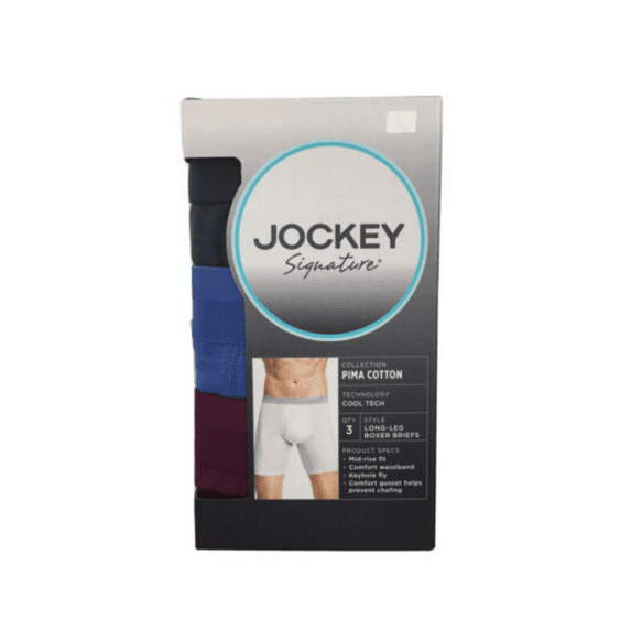 Jockey Signature Men's Underwear Long-Leg Boxer Briefs - 3 Pack, Multicolor, Lg