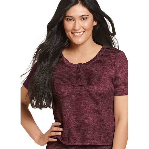 Jockey Women's Luxe Lounge Brushed Ribbed Cropped Henley