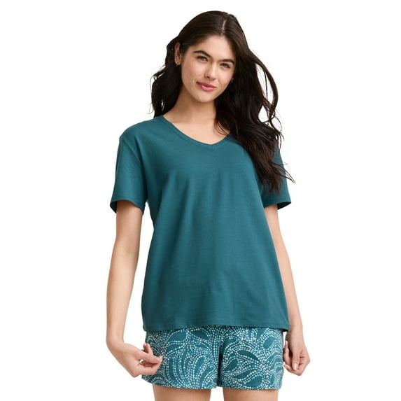 Jockey Women's Organic Cotton Stretch Short Sleeve V-Neck Top