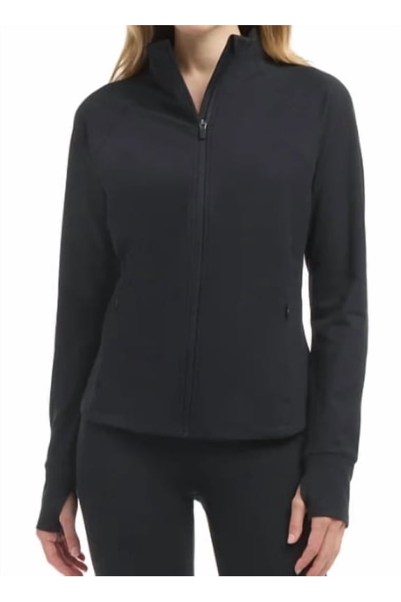 Women's Satin Stitch Yoga Jacket, Full Zip, with Thumbholes, Black Salt, Size XS
