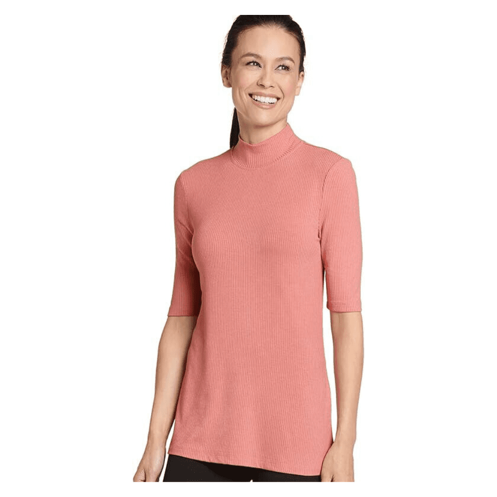 Jockey Women's, Tops Mock Neck Rib Tee, Rosewine, Sm