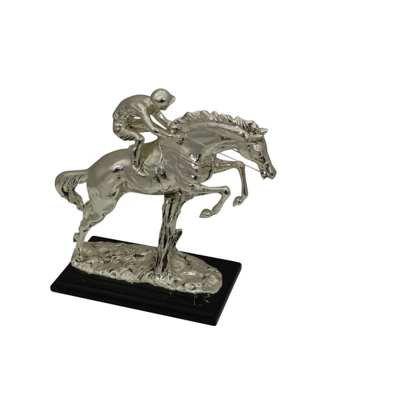 Nifao Jockey on Horse Silver Finished - Bronze Statue Home Decor Sculpture, 13"L x 5"W x 12"H