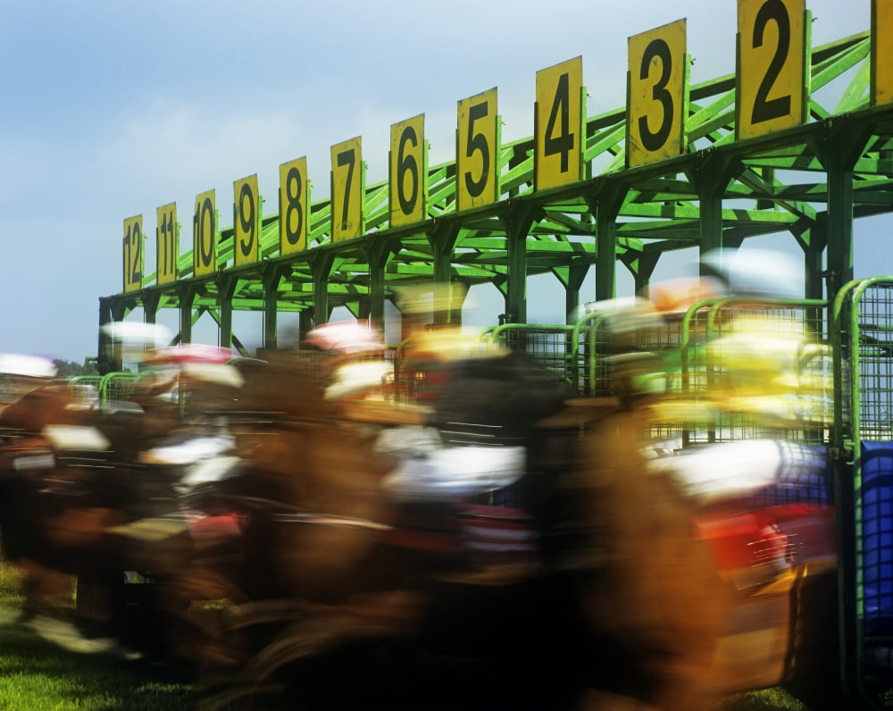 Jockeys Leaving Starting Gates Canvas Art - The Irish Image Collection Design Pics (16 x 12)