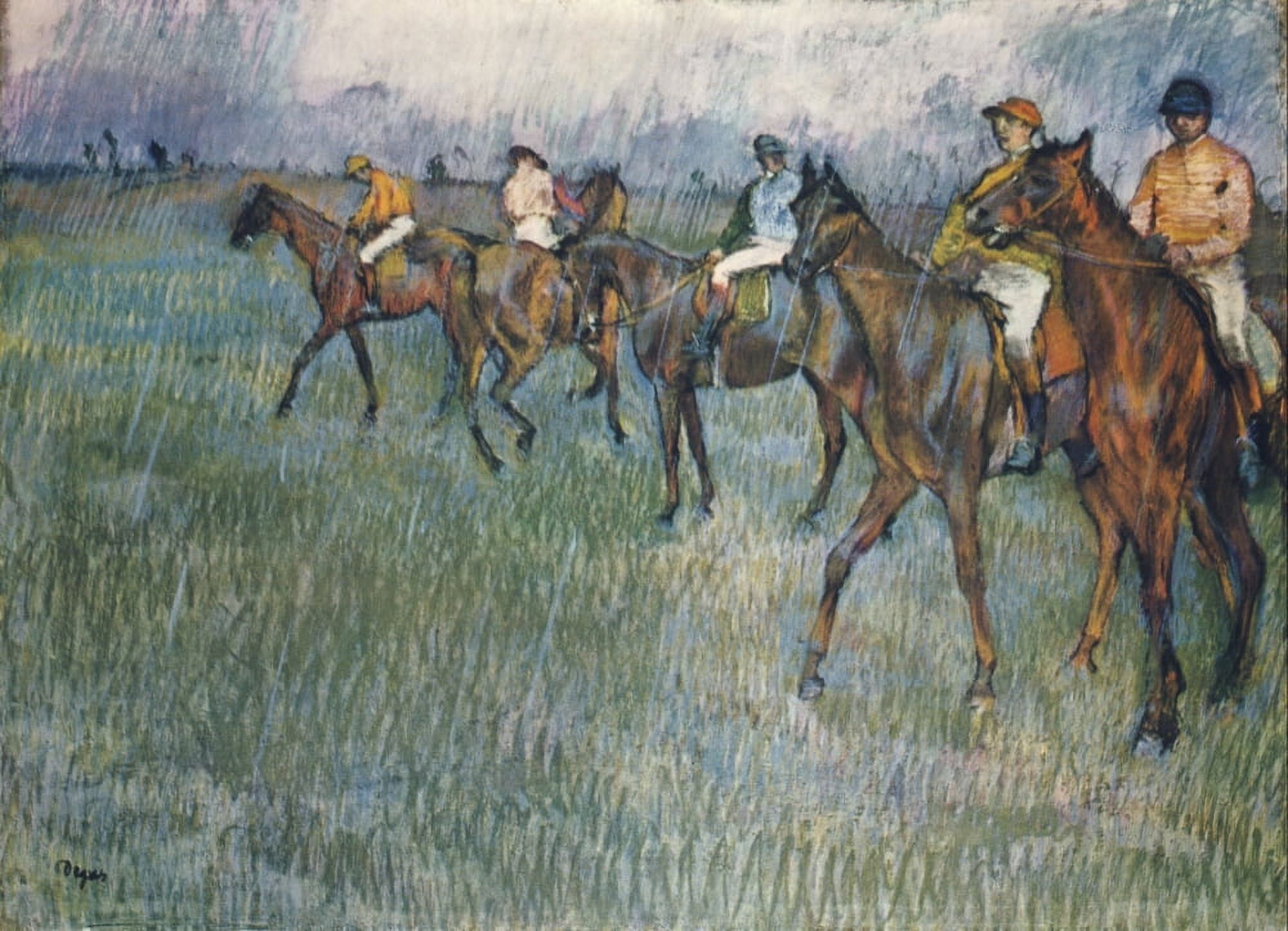 Jockeys in the Rain Canvas Art - Edgar Degar (24 x 36)