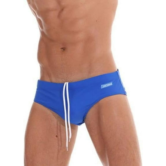Jockmail Men's Swim Briefs Underwear, Low Rise, Quick Dry, Blue, L