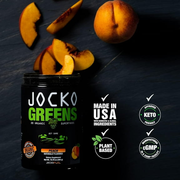 Jocko Fuel Greens Powder, Organic Greens & Superfood Powder, Peach Flavor, 30 Servings