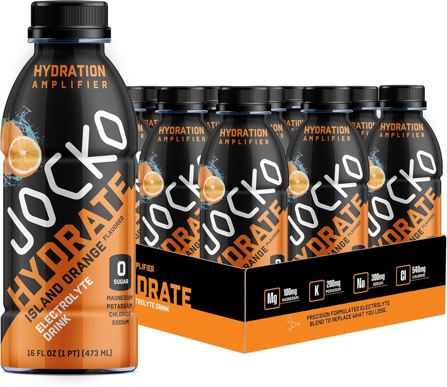 Jocko Fuel Hydrate Electrolyte Drinks - Sports Drink Hydration, Island Orange 16 Oz (12 Pack)