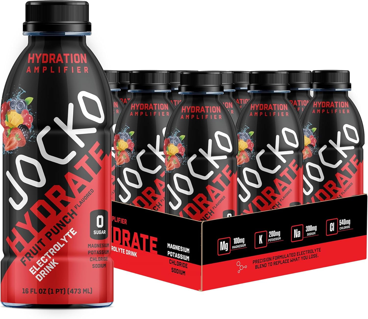 Jocko Fuel Hydrate Electrolyte Drinks - Sports Drink Hydration, Fruit Punch 16 Oz (12 Pack)