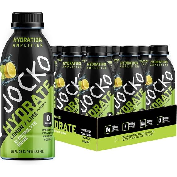 Jocko Fuel Hydrate Electrolyte Drinks - Sports Drink Hydration, Lemon-Lime 16 Oz (12 Pack)