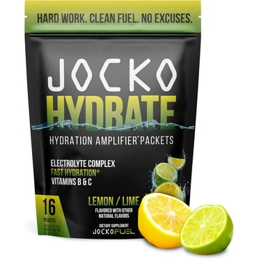 Jocko Fuel Hydrate Powder Packets, with Electrolyte Complex, Lemon Lime Flavor, 16 Count