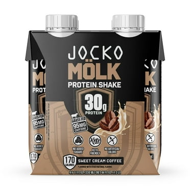 Jocko Fuel Protein Shake, Sweet Cream Coffee, 11oz, 4 Count, 30g Protein