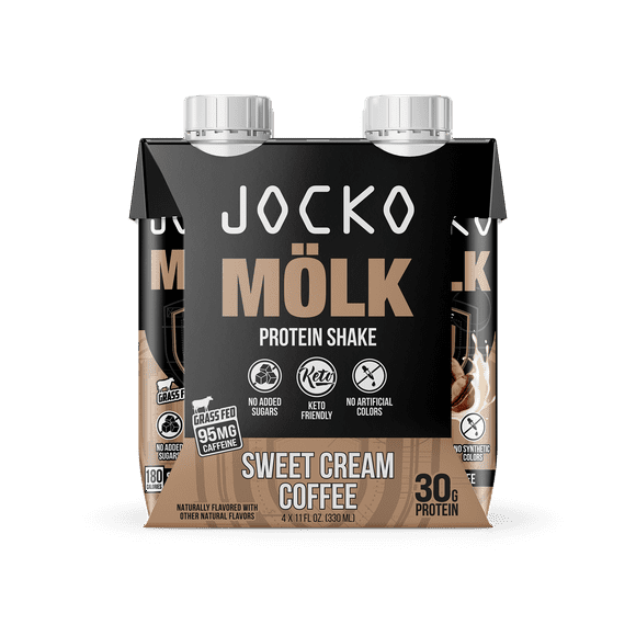 Jocko Fuel Protein Shake, Sweet Cream Coffee, 11oz, 4 Count, 30g Protein