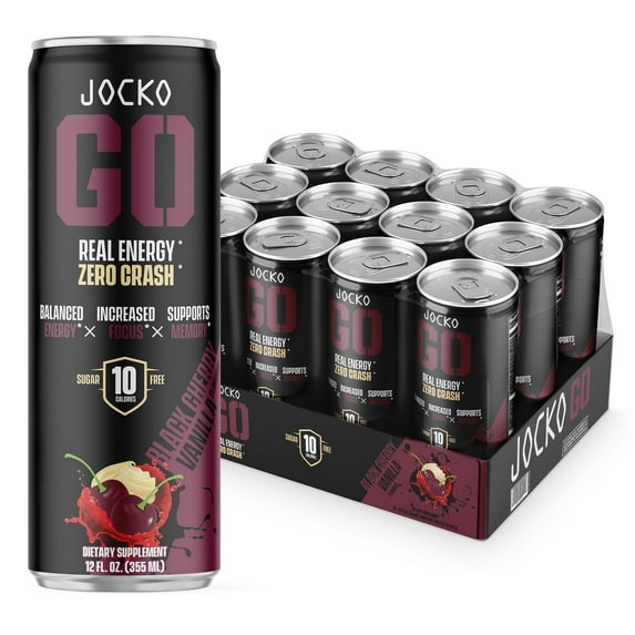 Jocko GO Energy Drink - KETO, Vitamin B12, Vitamin B6, Electrolytes - 12 Pack (Cherry Vanilla)