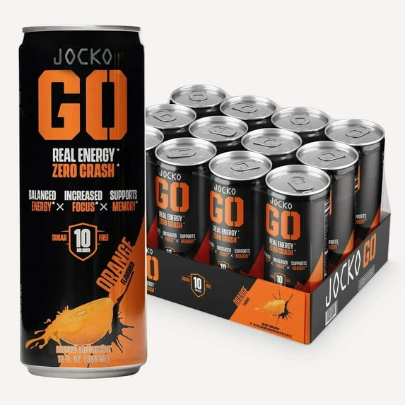 Jocko GO Energy Drink - KETO, Vitamin B12, Vitamin B6, Electrolytes - 12 Pack (Orange)