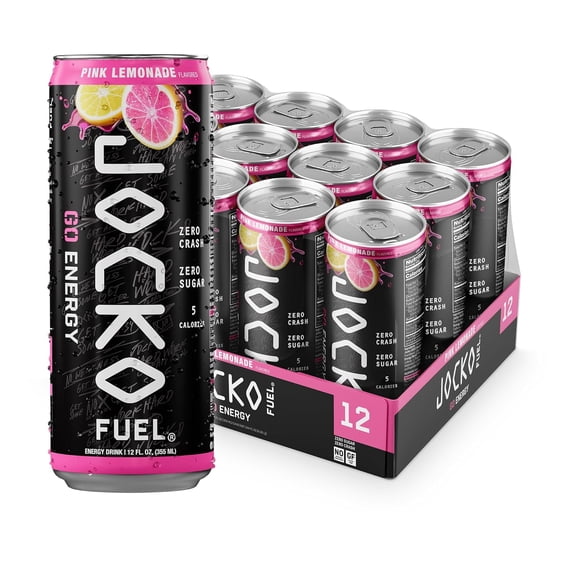 Jocko GO Energy Drink - KETO, Vitamin B12, Vitamin B6, Electrolytes - 12 Pack (Pink Lemonade)