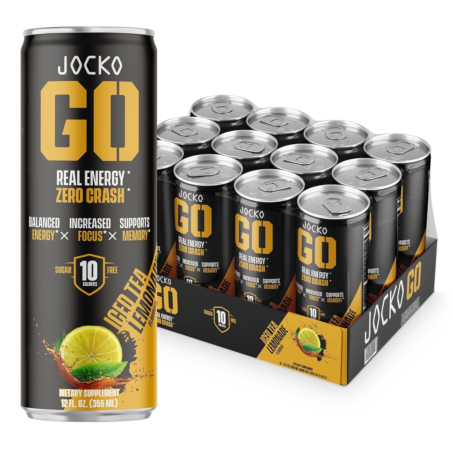 Jocko GO Energy Drink - KETO, Vitamin B12, Vitamin B6, Electrolytes - 12 Pack (Iced Tea - Lemonade)