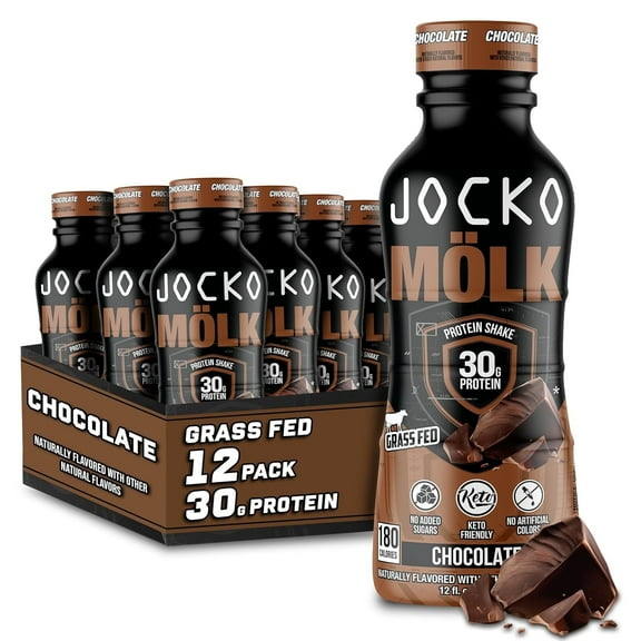 Jocko Mölk 30g Grass Fed Protein Shakes - Chocolate, Ready to Drink 12 FL Oz (Pack of 12)