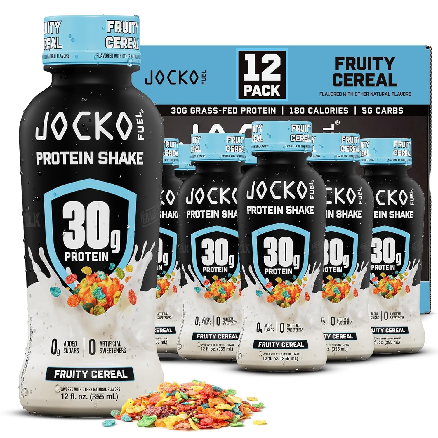 Jocko Fuel High Protein Shakes, Fruity Cereal, 12 fl oz, 12 Pack