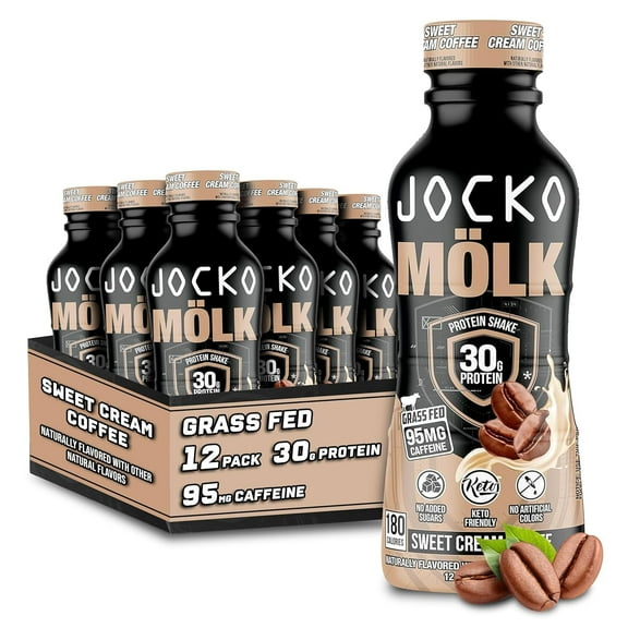 Jocko Mlk 30g Grass Fed Protein Shakes - Sweet Cream Coffee, Ready to Drink 12 FL Oz (Pack of 12)