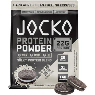 Jocko Mölk Whey Protein Powder 22g Sugar-Free Monk Fruit Blend - 31 Servings, Cookies & Cream