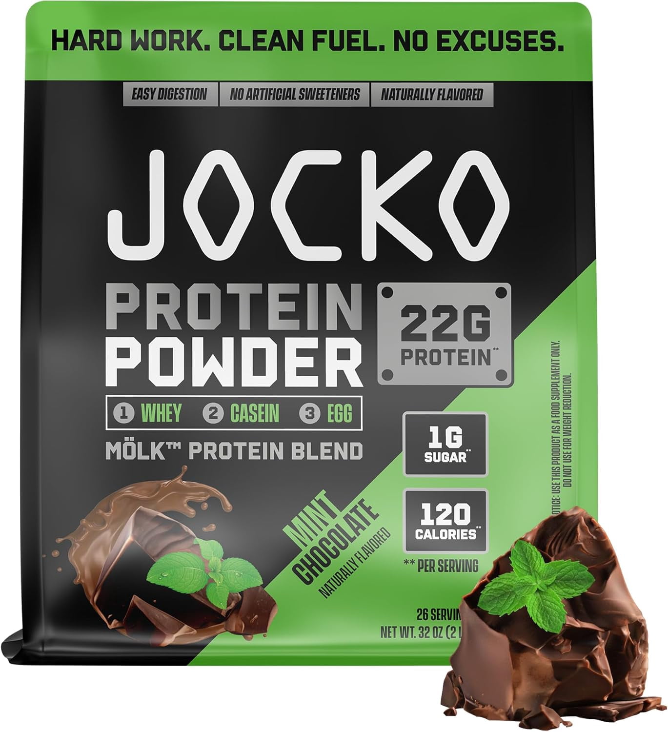 Jocko Mölk Whey Protein Powder 22g, 2lb bag, Mint Chocolate