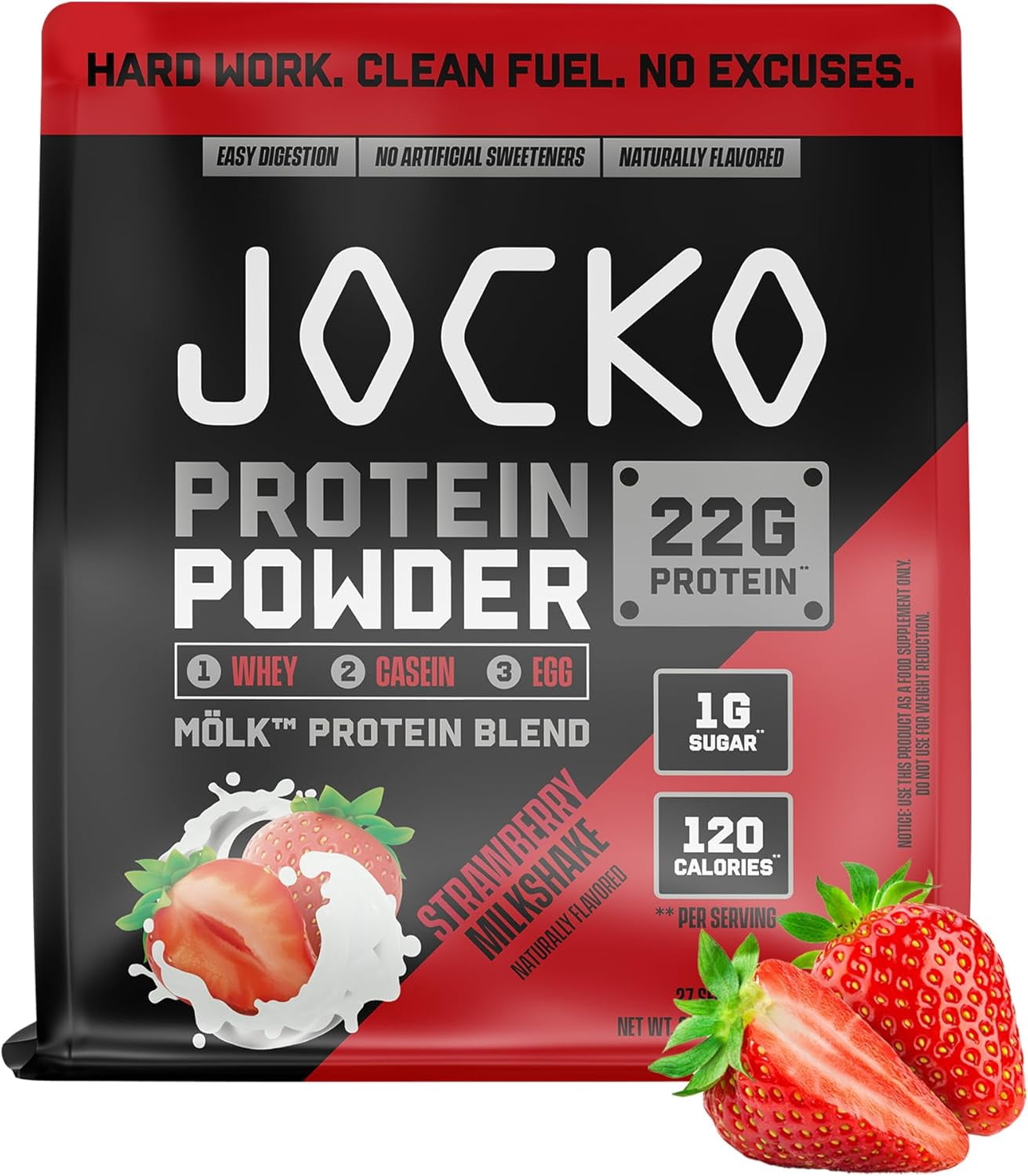 Jocko Mölk Whey Protein Powder 22g, 2lb bag, Strawberry Milkshake