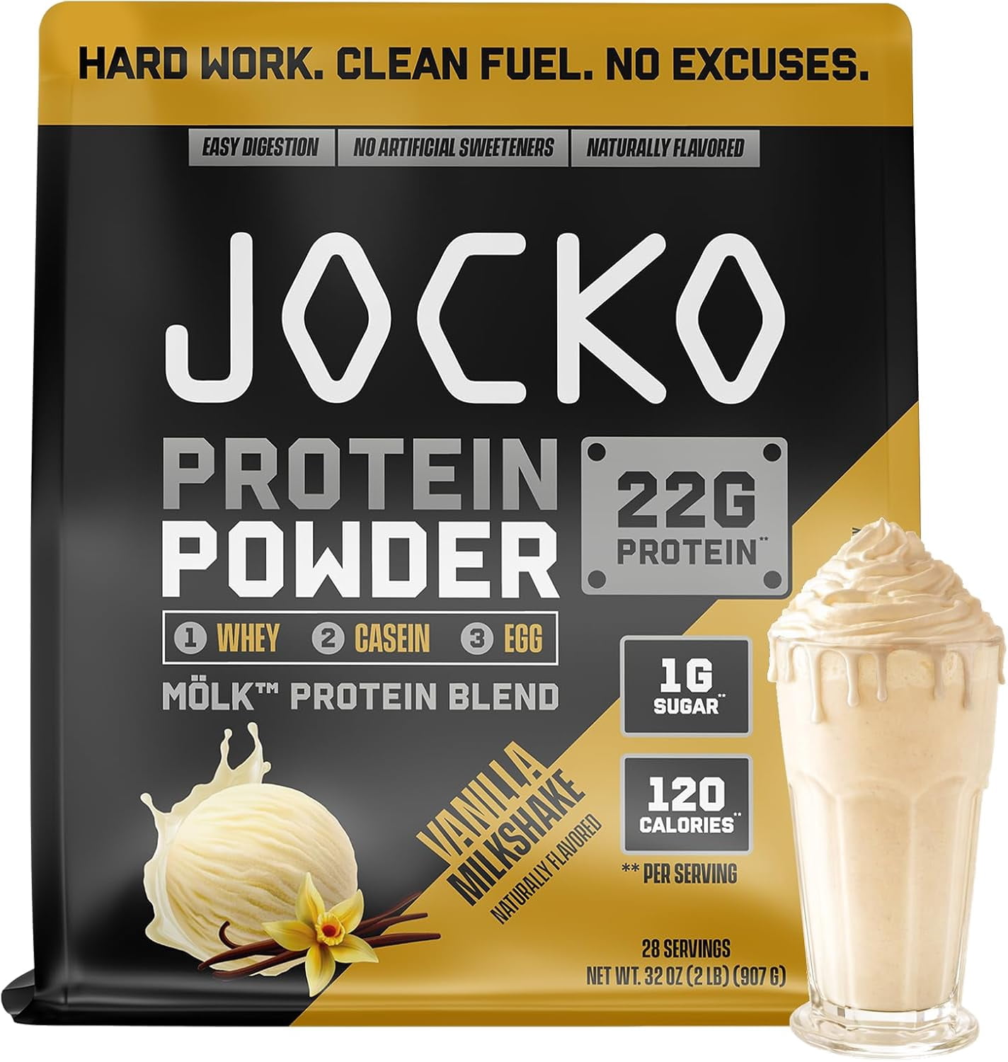 Jocko Whey Protein Powder, 22g , 2lb bag, Vanilla