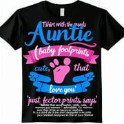 Joco Shinkai Style Auntie Loves You Pink or Blue Baby Footprints Vector Graphic Black TShirt